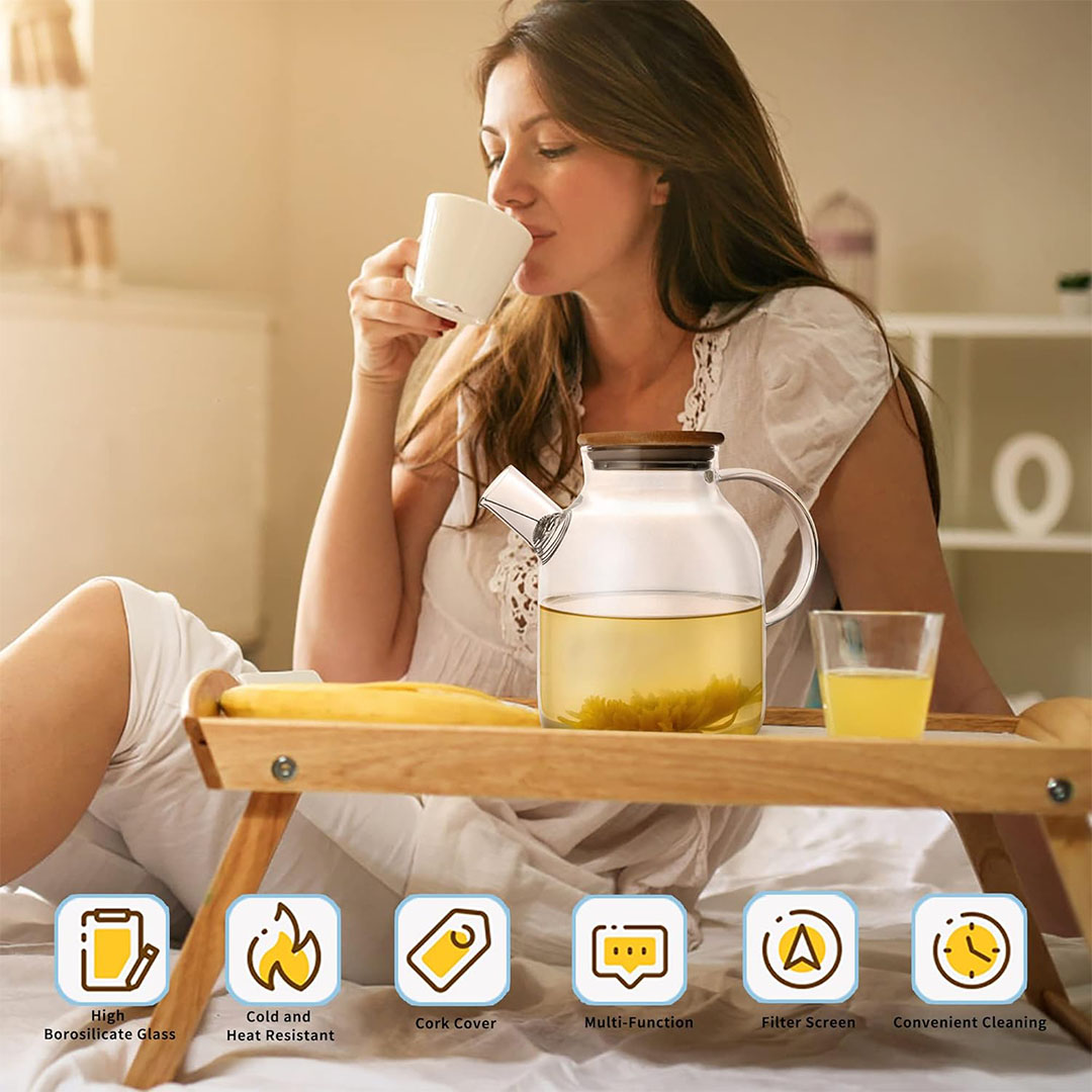 إبريق زجاجي بغطاء خشبي - 1800 مللي