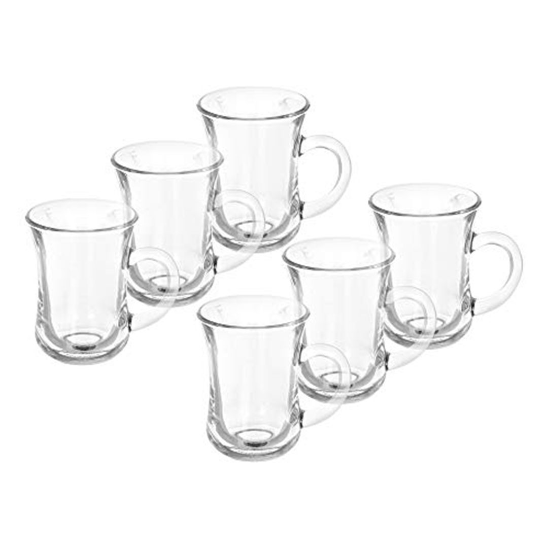 طقم مجات شاى زجاج سفير بيد - 6 قطع