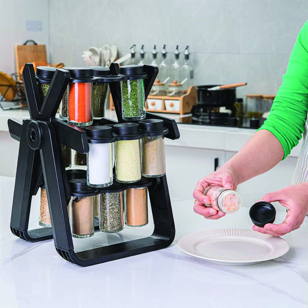 منظم توابل دوار 360 قابل للإزالة - 18 برطمان - أسود