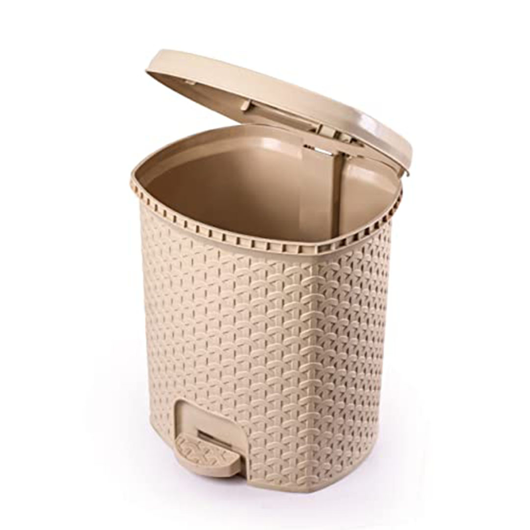 سلة مهملات من البلاستيك بتصميم الراتان - سعة 3 لتر