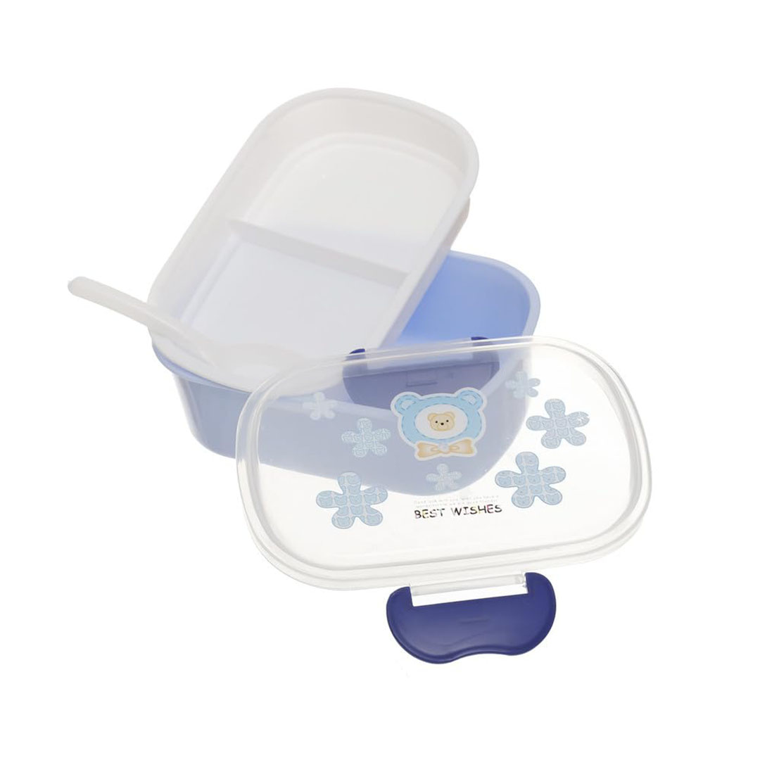 لانش بوكس بلاستيك مقسم محكم الغلق مع معلقه وطبق - 13*18 سم - لبني