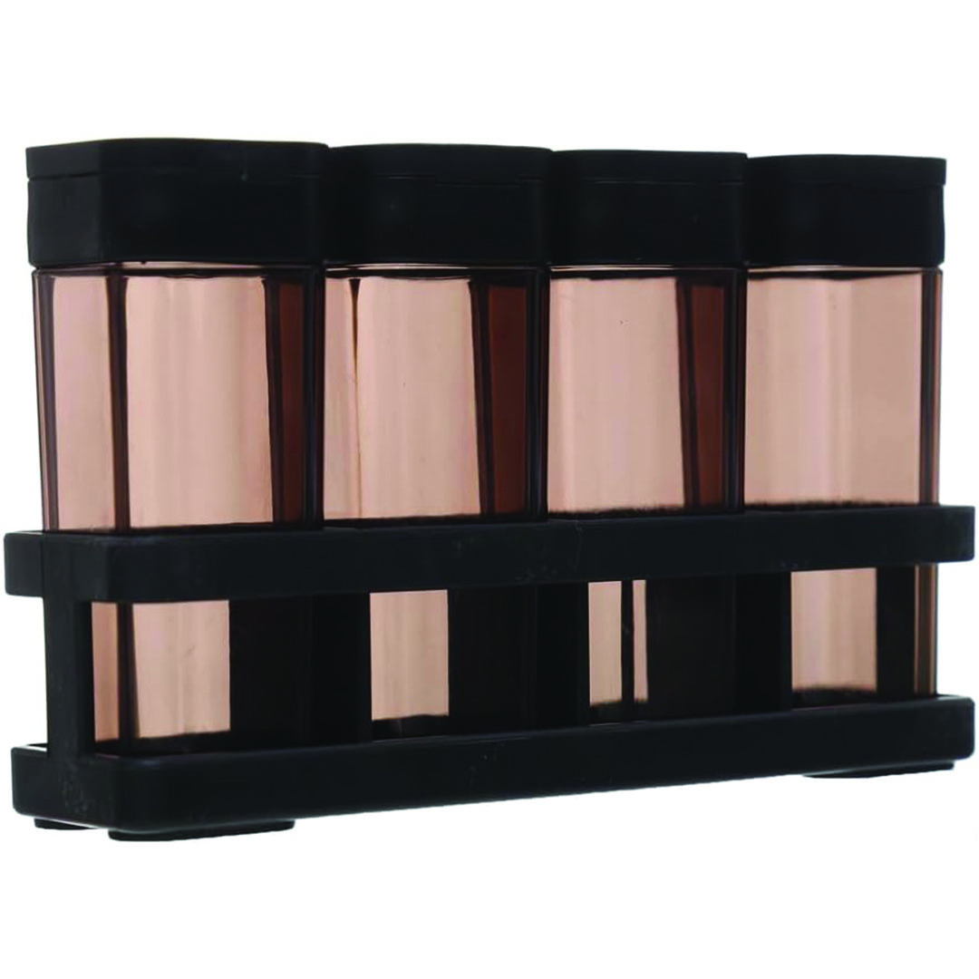 طقم توابل وبقوليات بلاستيك بحامل - 4 قطع - أسود