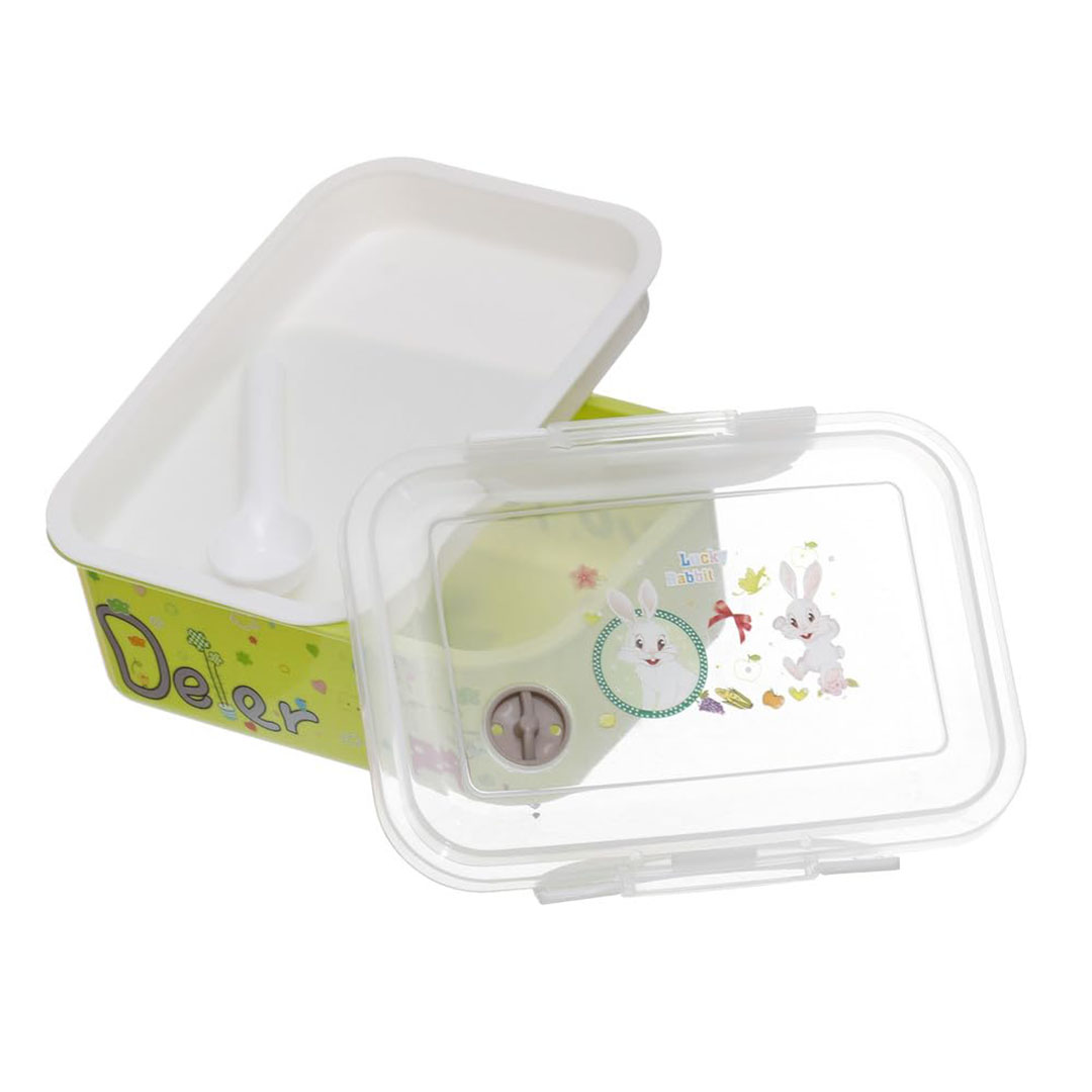 لانش بوكس بلاستيك مقسم محكم الغلق مع معلقه وطبق - 1 لتر - أخضر