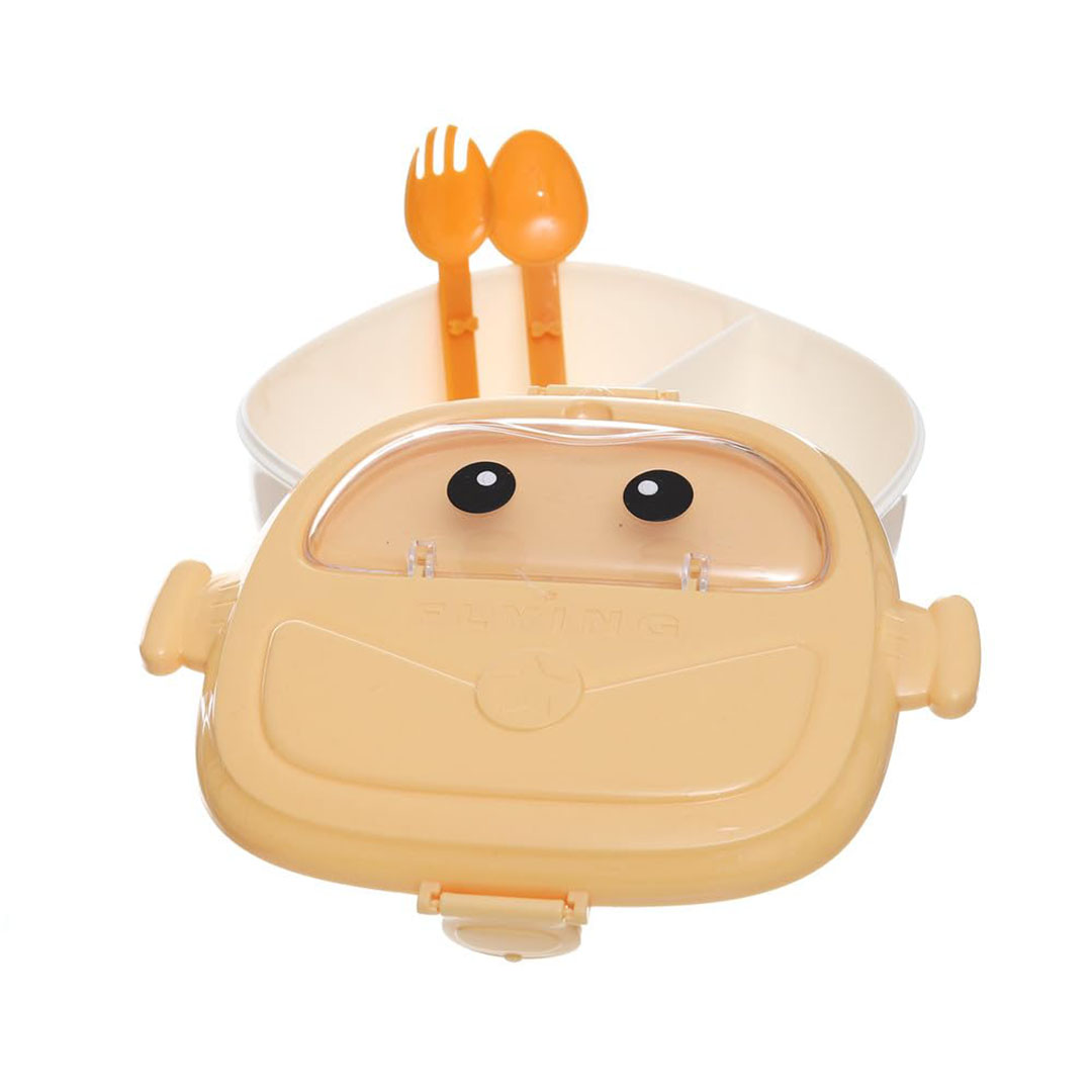 لانش بوكس بلاستيك مقسم محكم الغلق مع معلقه وشوكه 1 لتر- أبيض / أصفر