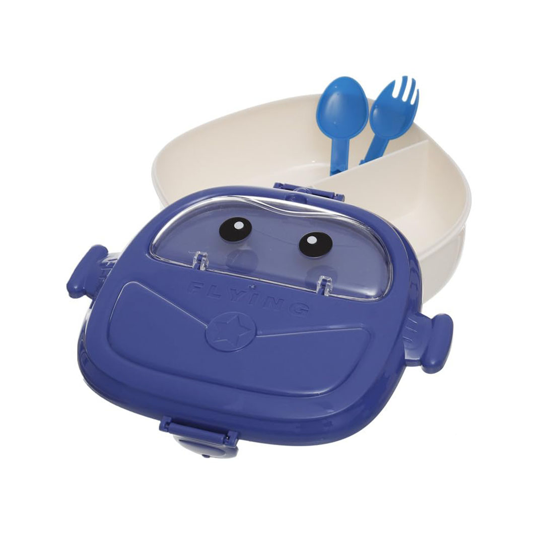 لانش بوكس بلاستيك مقسم محكم الغلق مع معلقه وشوكه 1 لتر- أبيض / أزرق