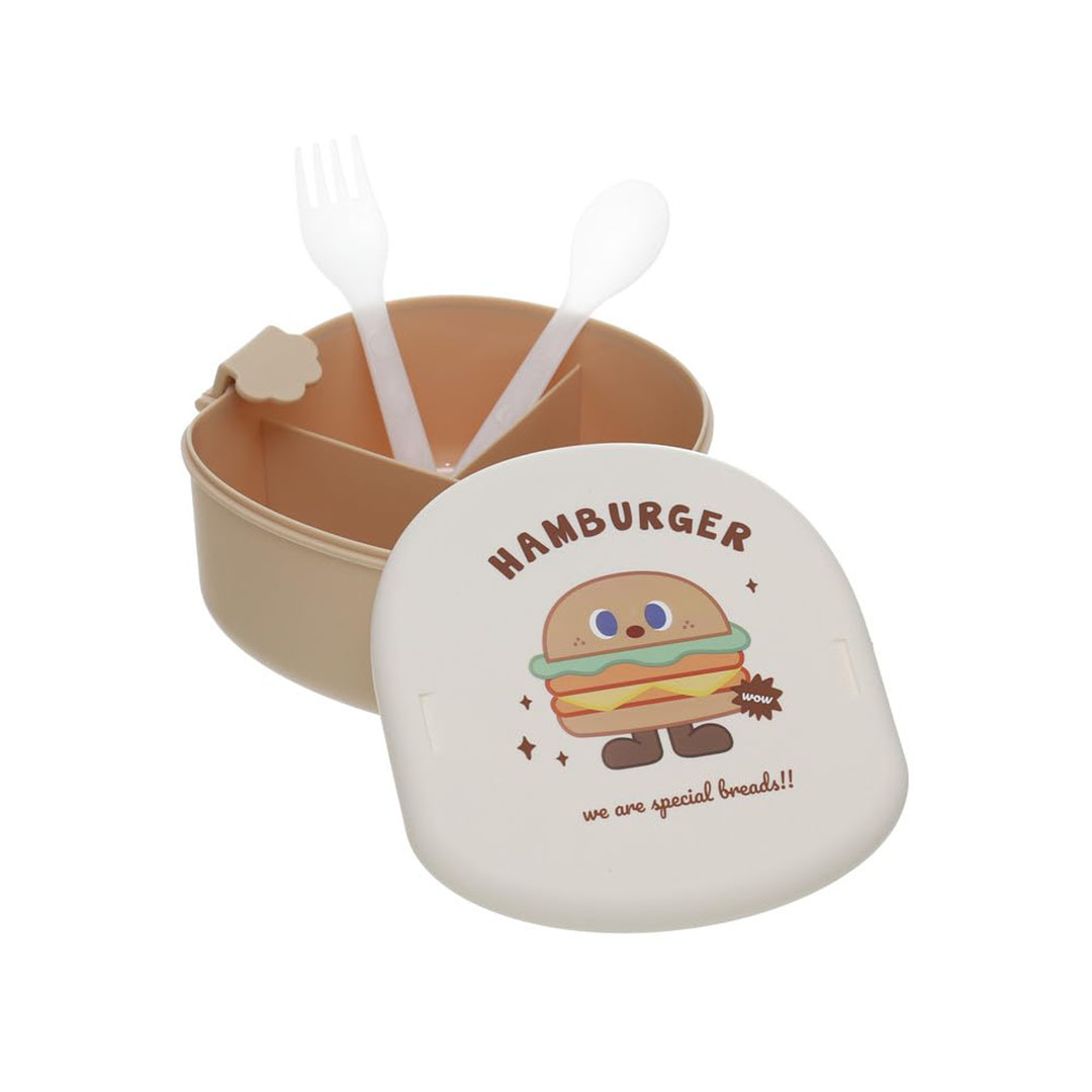 لانش بوكس بلاستيك مقسم محكم الغلق مع معلقه وشوكه - بيج