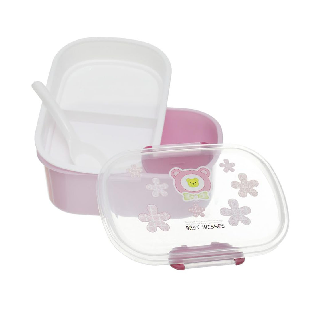 لانش بوكس بلاستيك مقسم محكم الغلق مع معلقه وطبق - 13*18 سم - بينك