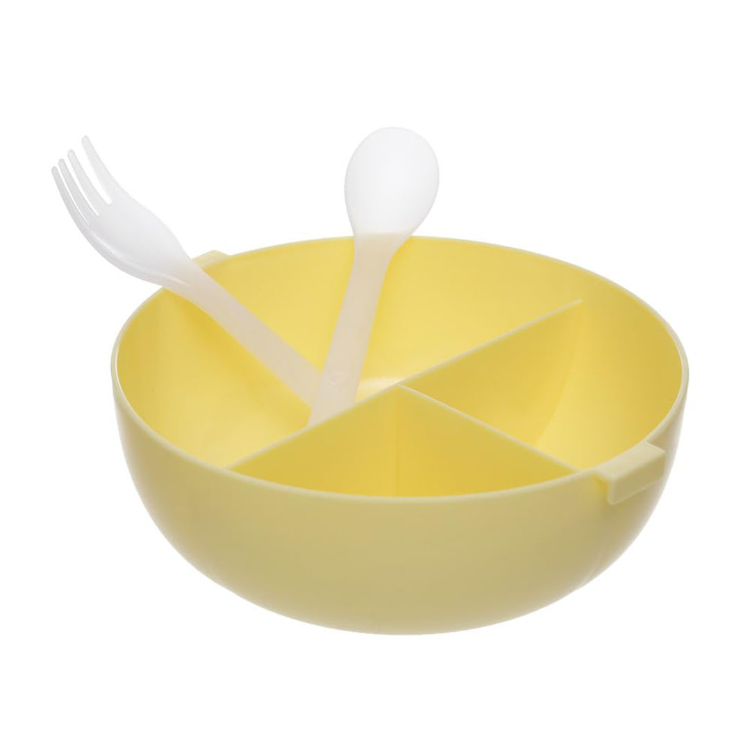 لانش بوكس بلاستيك مقسم محكم الغلق مع معلقه وشوكه - 16*16 سم- أصفر