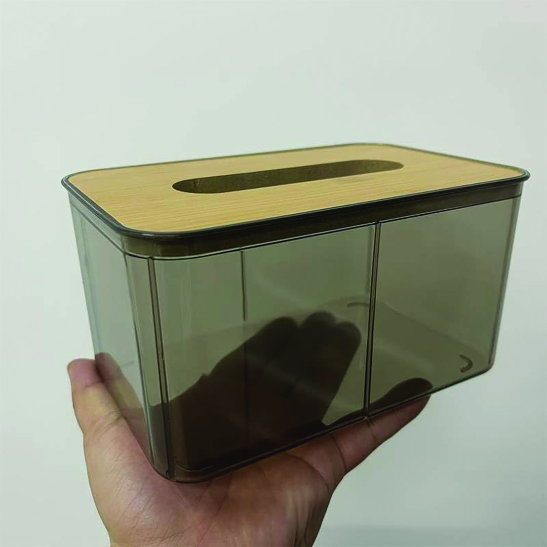 موزع مناديل من الأكريليك والخيزران مقاوم للكسر - أسود