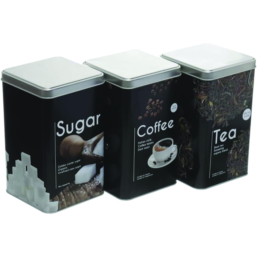 مجموعة علب معدنية للبقوليات والتوابل - 3 قطع - 1 كجم - أسود