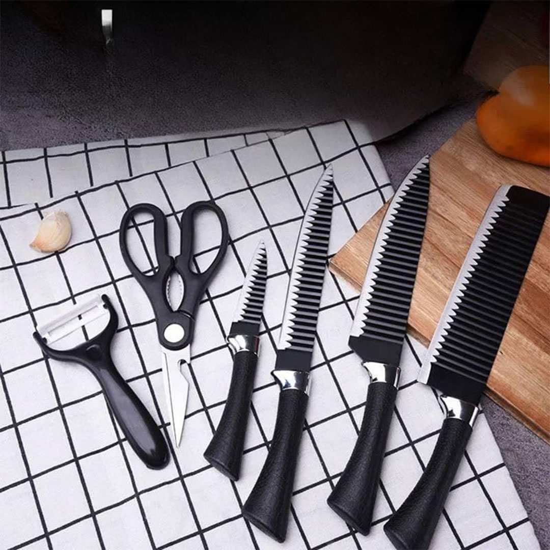 طقم سكاكين من الفولاذ المقاوم للصدأ - 6 قطع - الأسود