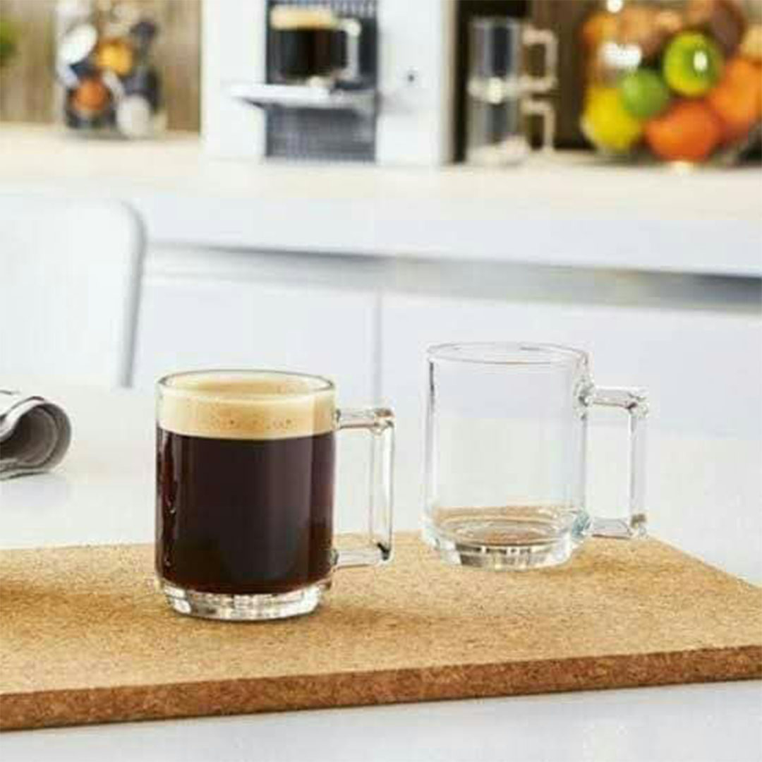 طقم أكواب شاي من الزجاج بيد مضلعة - 3 قطع