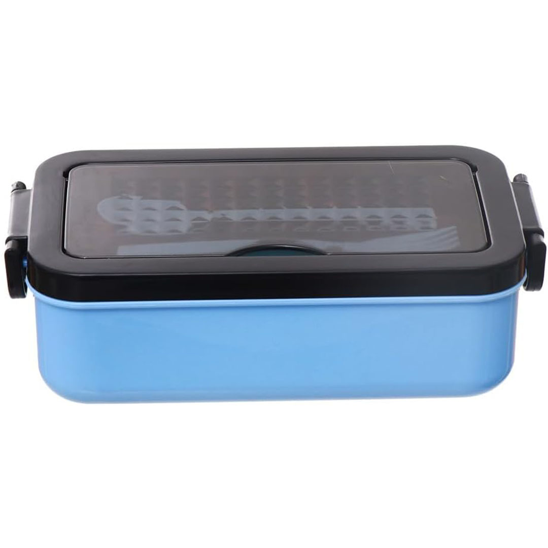 لانش بوكس بلاستيك محكم الاغلاق مع ملعقة وشوكة - بيبي بلو - 12*21*7 سم