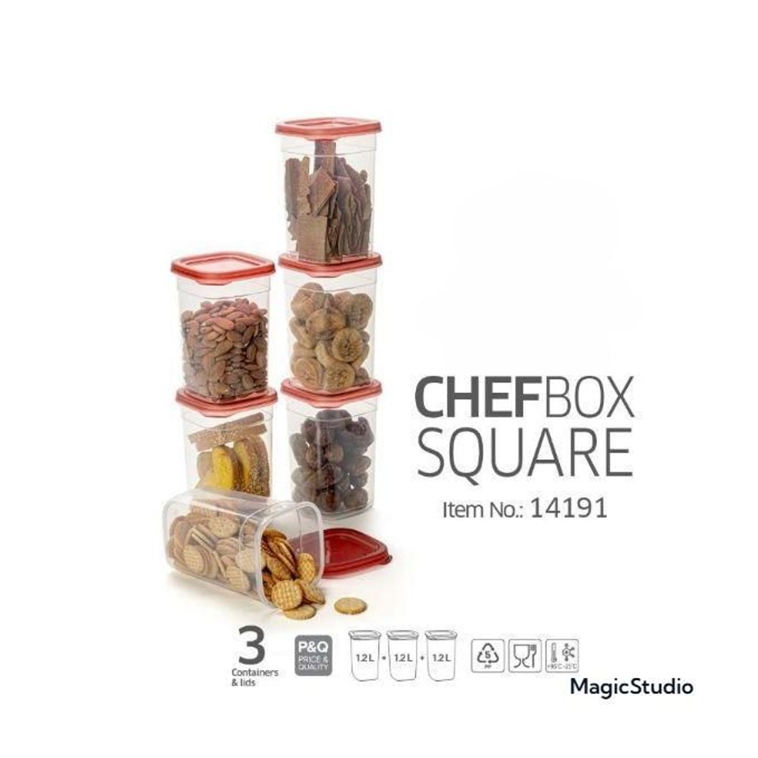 طقم علب تخزين الطعام شيف بوكس المربعة - 3 قطع - 1.2 لتر