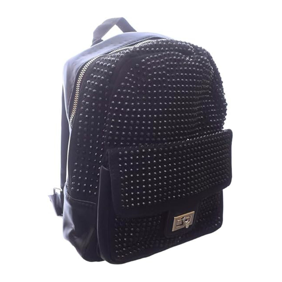 شنطة ظهر جلد شمواه للنساء ستراس - أسود - v-1214-1