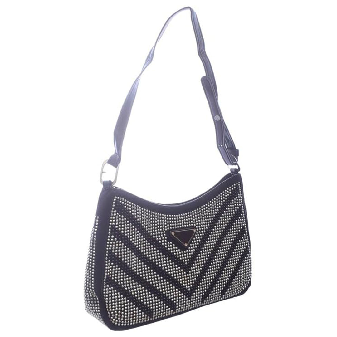 شنطة كروس شمواه للنساء ستراس - أسود/فضي - RM 129