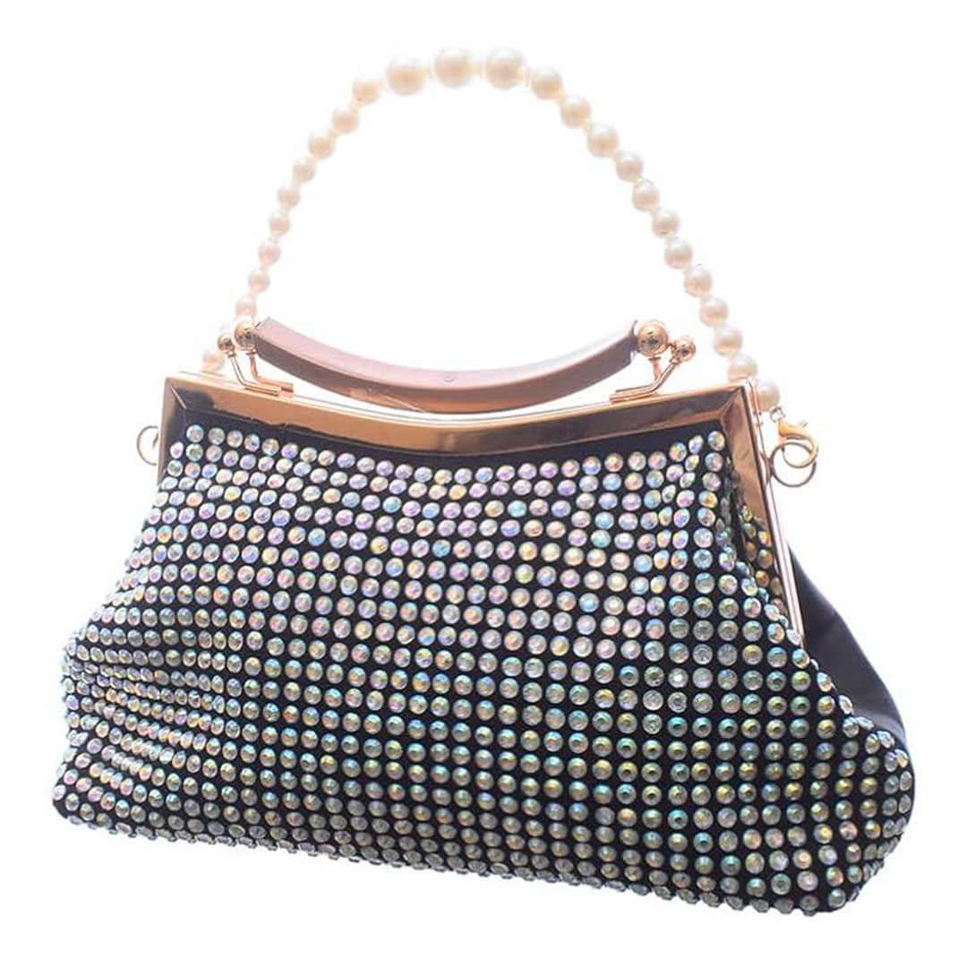 شنطة كروس جلد شمواه للنساء ستراس - أسود - 0336-3