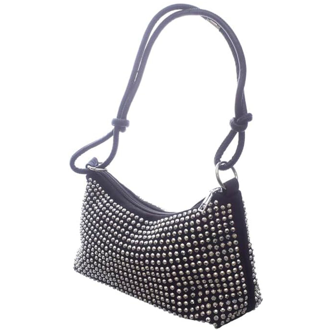 شنطة كروس شمواه للنساء ستراس - أسود/فضي - RM 121