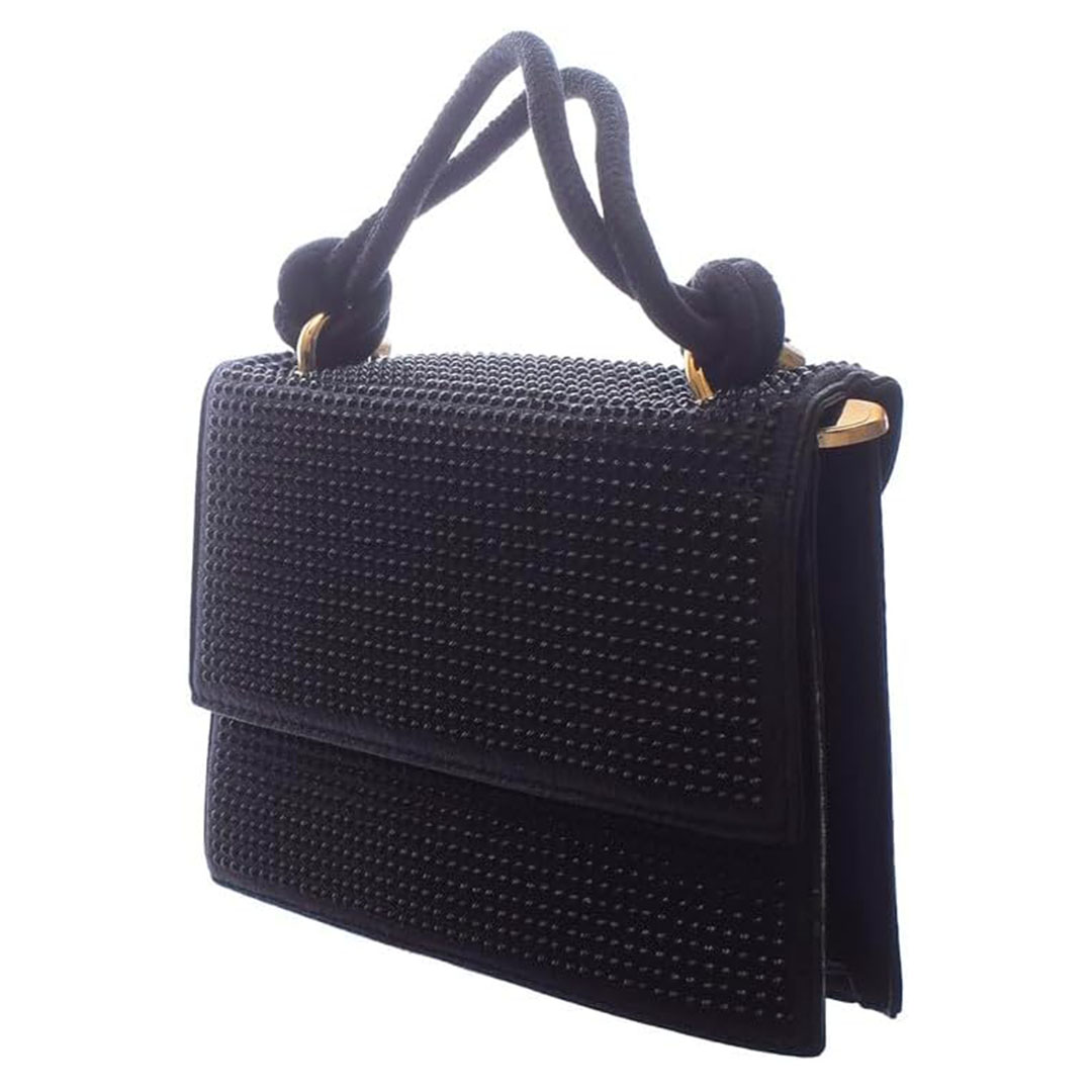 شنطة كروس من الجلد مزينة بفصوص للنساء - أسود - RM 101