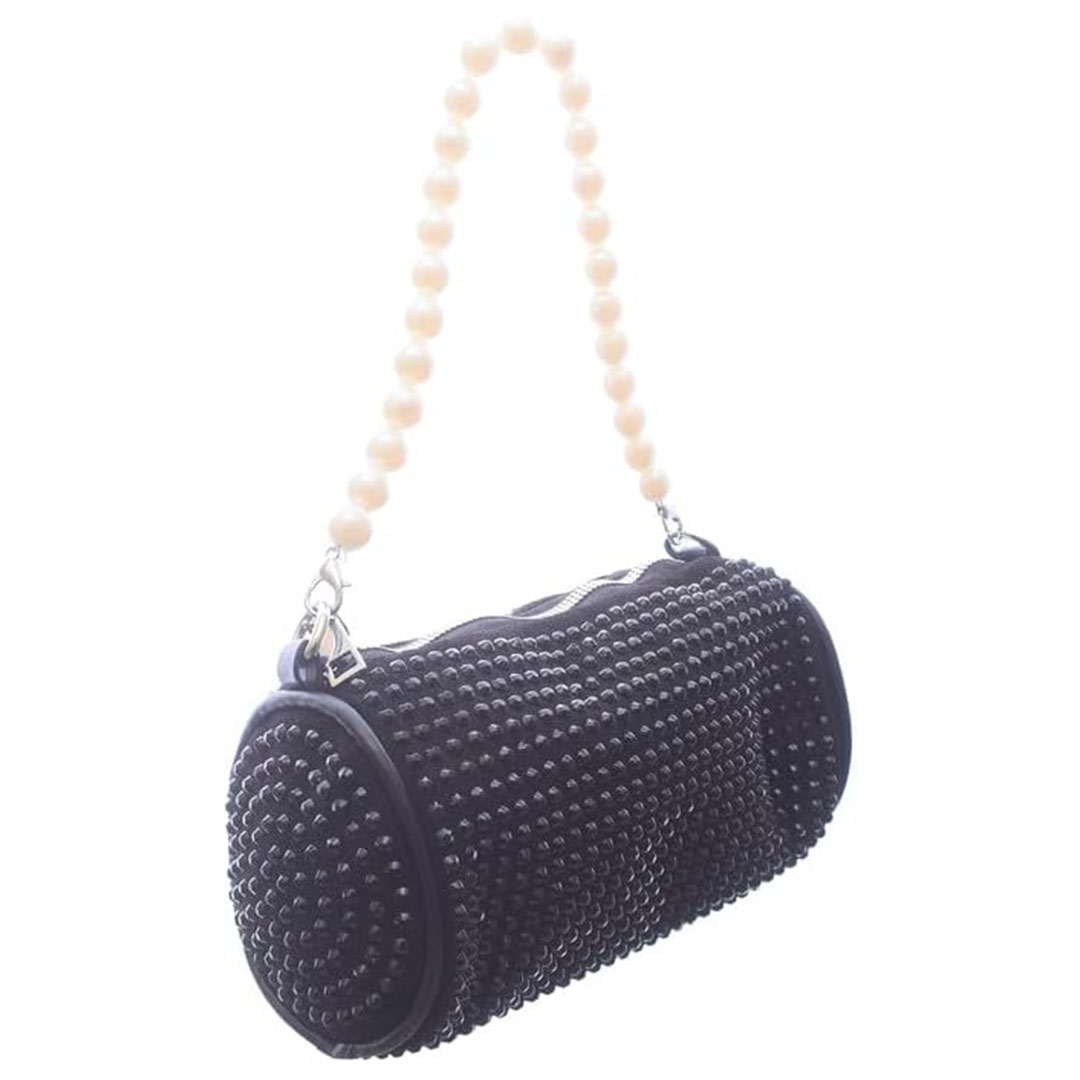 شنطة كروس شمواه للنساء ستراس - أسود/فضي - RM 130