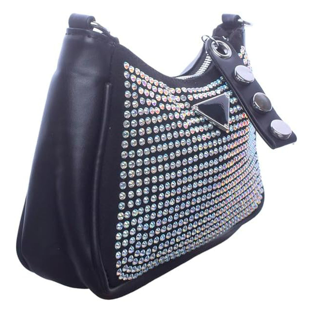 شنطة كروس شمواه للنساء ستراس - أسود/فضي - 205-1