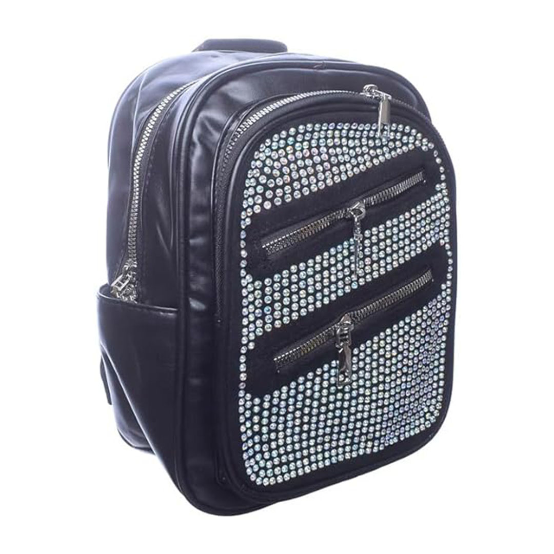 شنطة ظهر من الجلد مزينة بفصوص للنساء - أسود - 9670-2