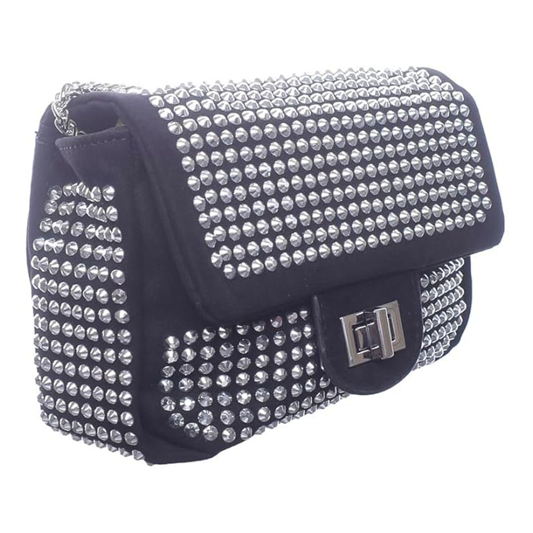 شنطة كروس شمواه للنساء ستراس - أسود/فضي - 2011-1