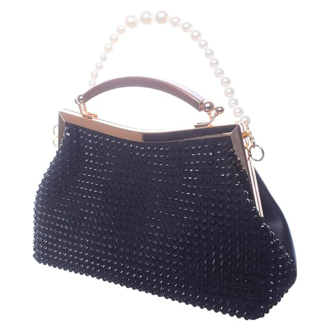 شنطة كروس جلد شمواه للنساء ستراس - أسود - 0336-2