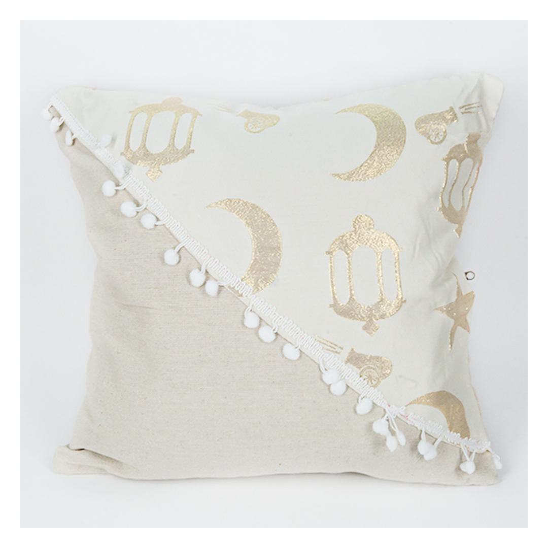 كيس مخدة قماش شكل رمضاني - 2 قطعة - بيج