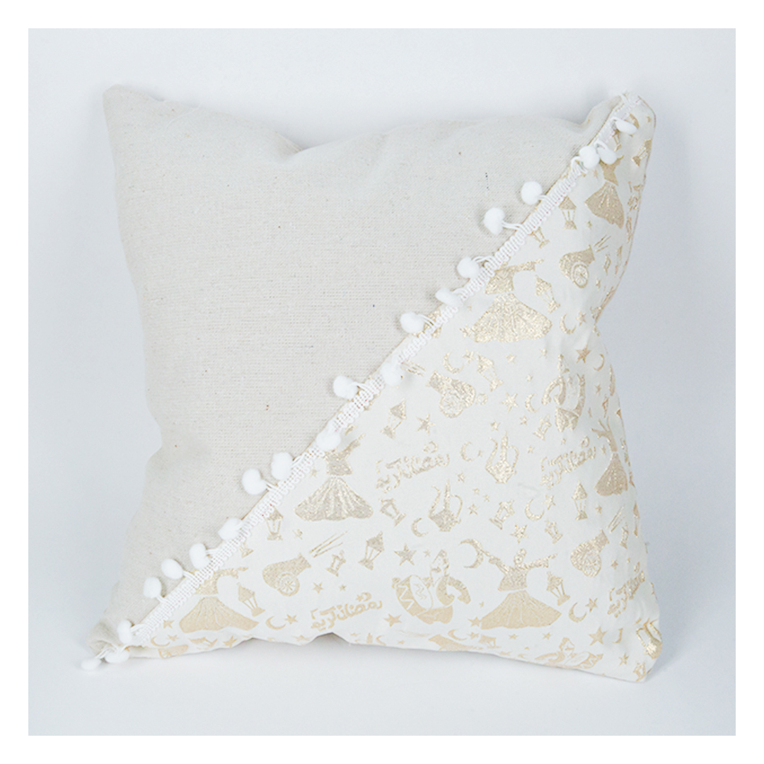 كيس مخدة قماش رمضان كريم - 2 قطعة - بيج