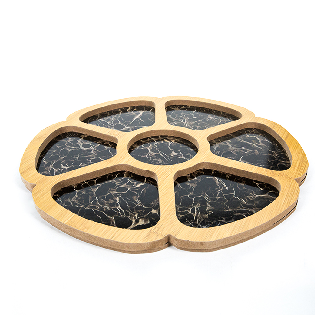 طبق تسالي 7 خانات خشب - 30 سم