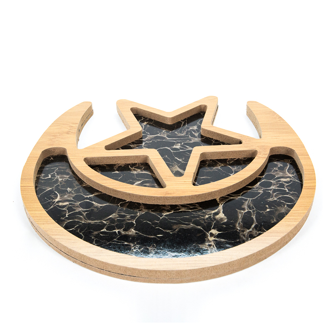 طبق تسالي 2 خانة خشب - 23 سم