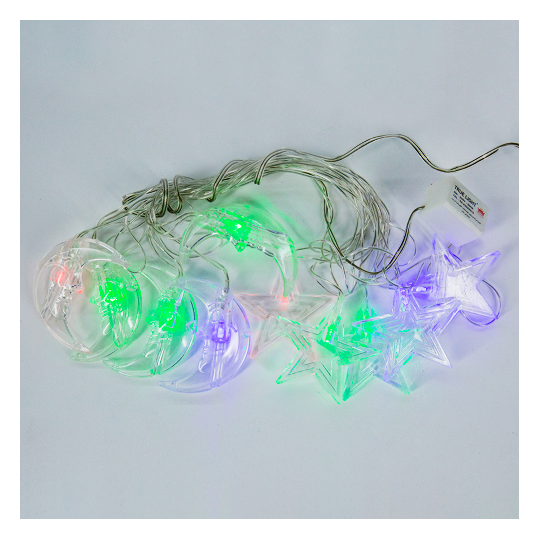 فرع نور حبل شكل هلال ونجمة شفاف - 3 متر