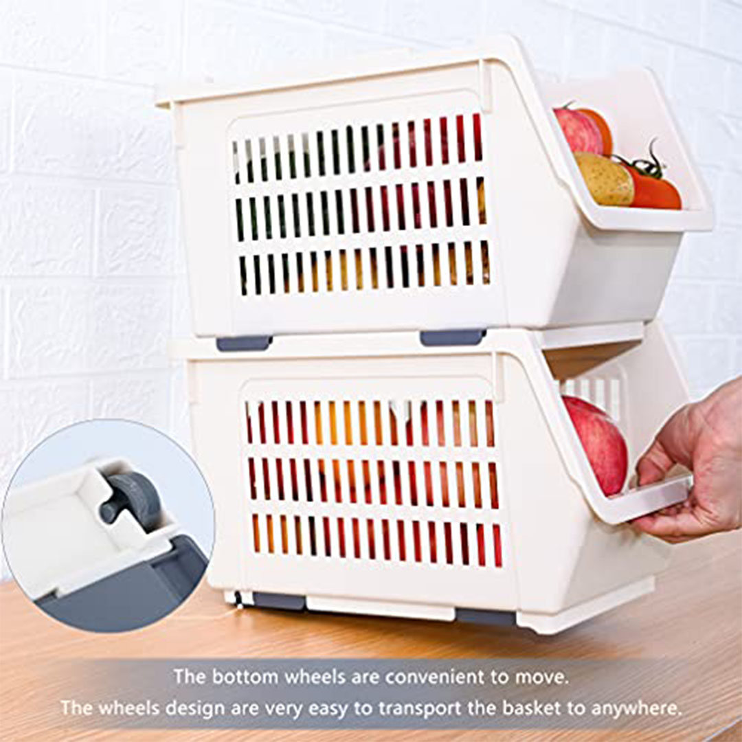 منظم بلاستك للمطبخ والخضروات - أبيض - 2 قطعة