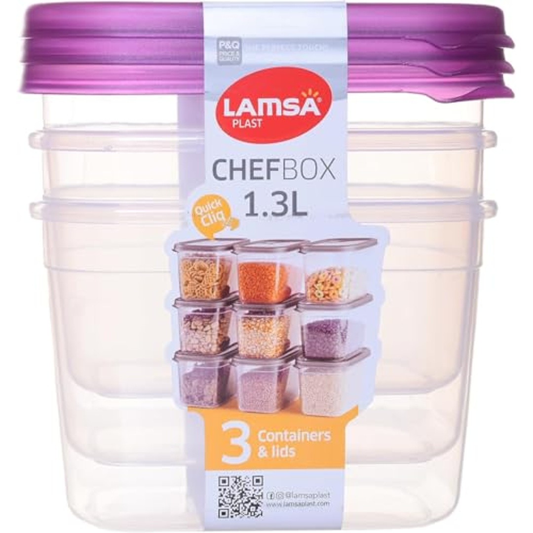طقم علب بلاستيك للطعام 3 قطع - 1.3 لتر - متعدد الألوان