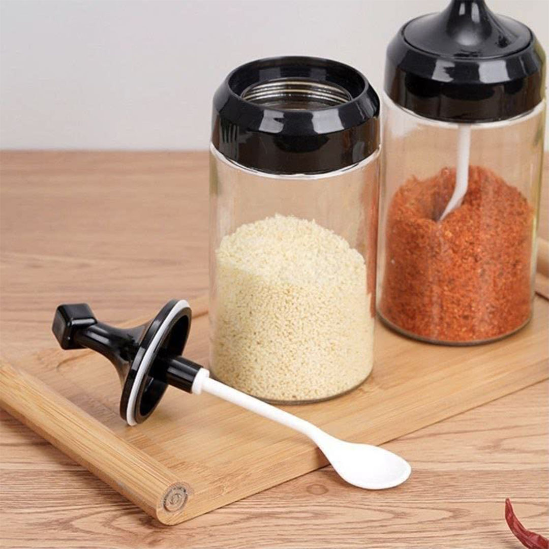 طقم عبوات زيوت وتوابل زجاج - 5 قطع - شفاف