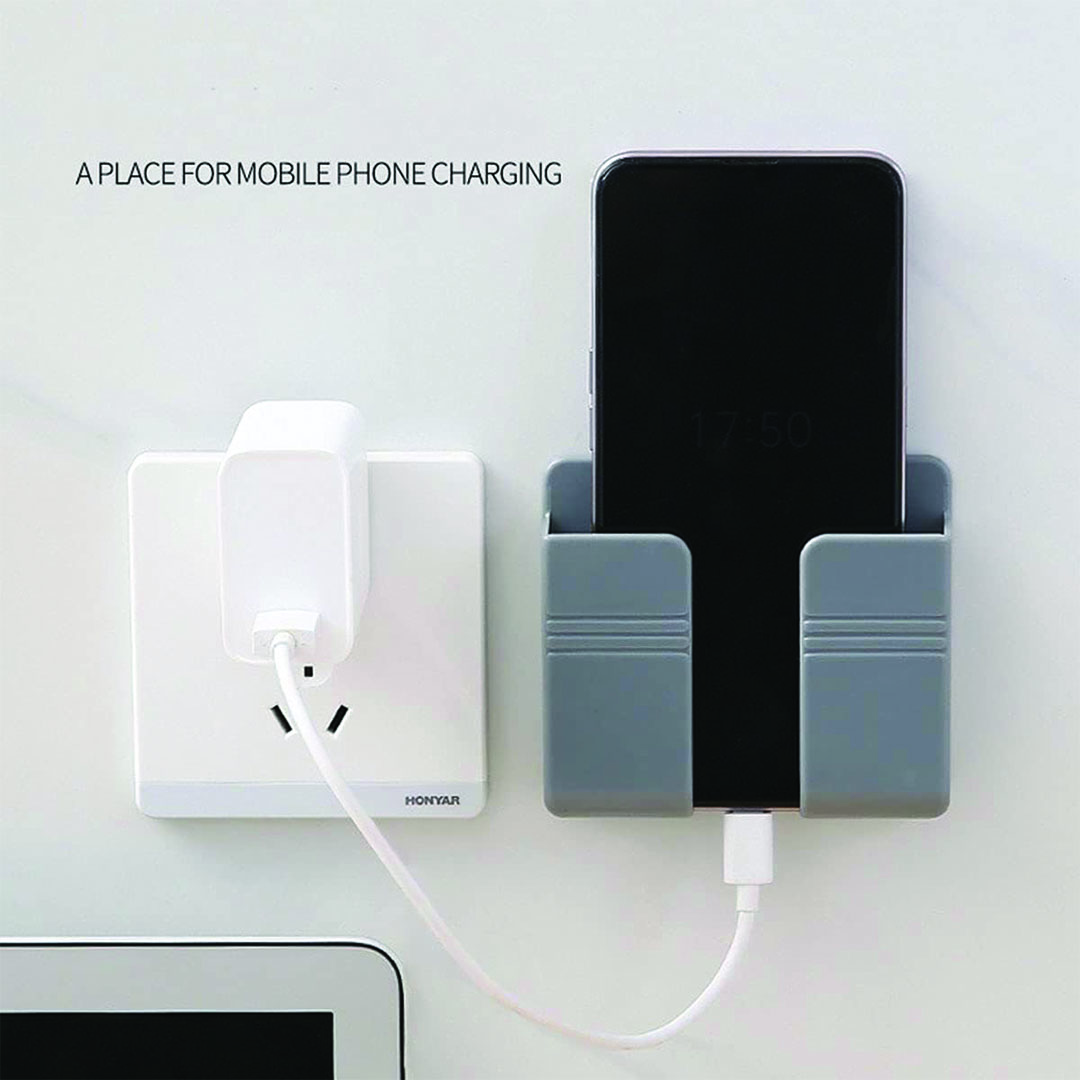 حامل الموبايل و الريموت المثبت على الحائط - رمادي