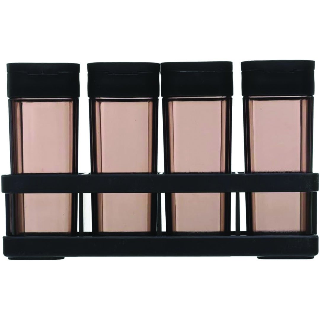 طقم توابل وبقوليات بلاستيك بحامل - 4 قطع - أسود