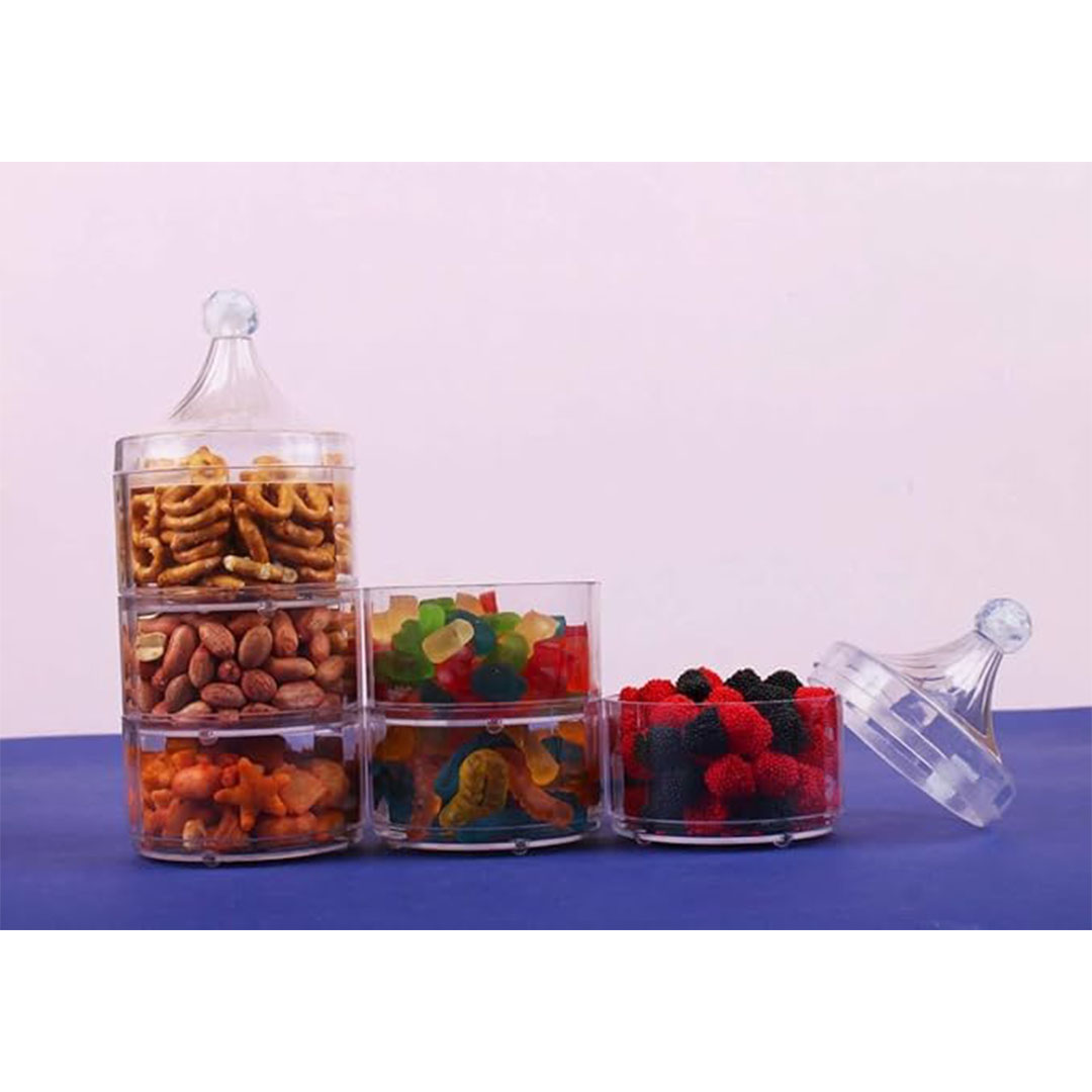 طقم أكريلك لتقديم الحلويات - 5 ادوار - شفاف