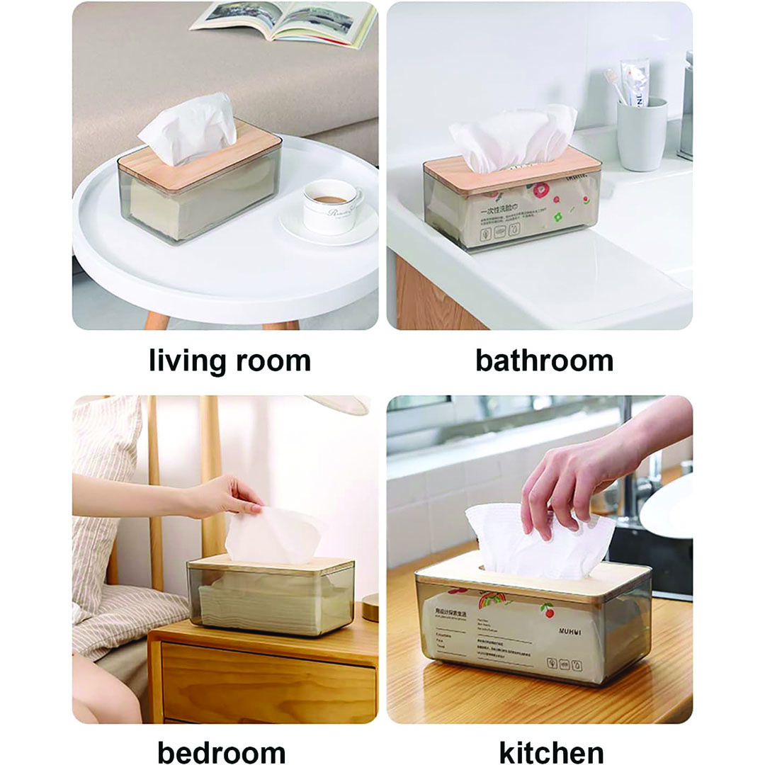 موزع مناديل من الأكريليك والخيزران مقاوم للكسر - أسود