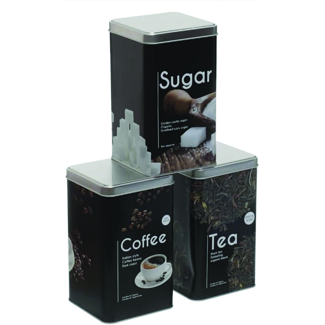 مجموعة علب معدنية للبقوليات والتوابل - 3 قطع - 1 كجم - أسود