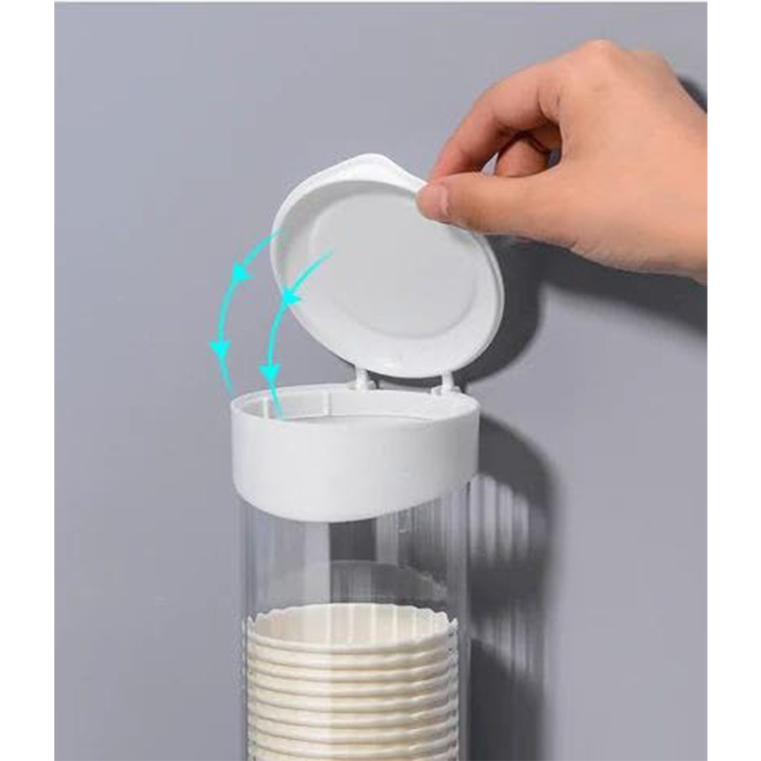 موزع اكواب بلاستيكي مثبت على الحائط - أبيض