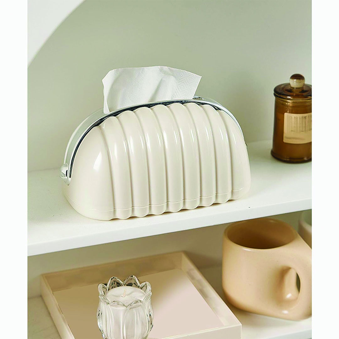 موزع مناديل شكل صدفي - أبيض