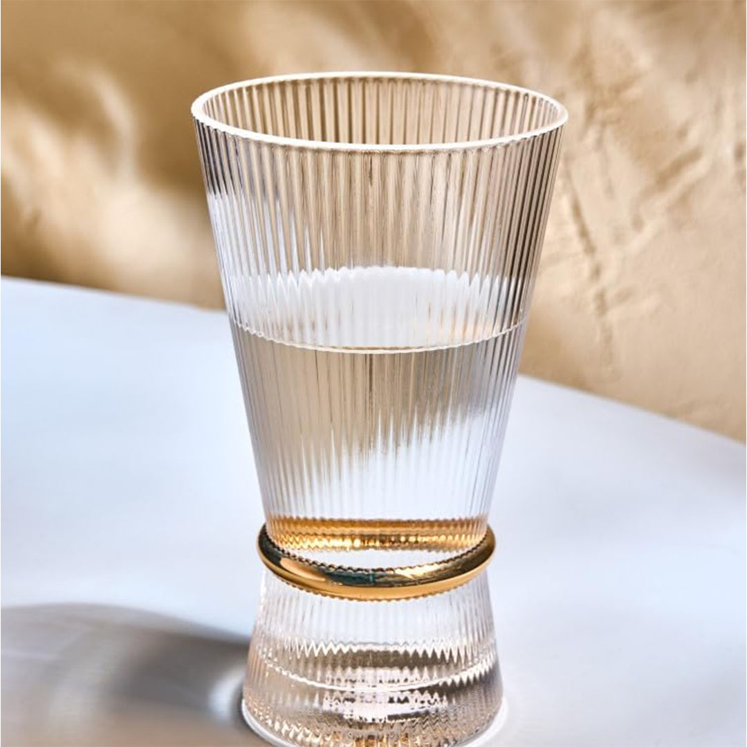 طقم ابريق و أكواب زجاجية مضلعة - 7 قطع