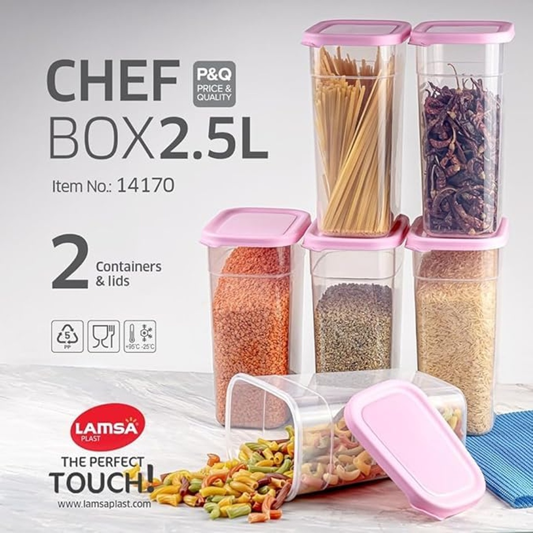طقم علب حفظ الطعام بلاستيك 2 قطعة سعة 2.5 لتر – متعدد الألوان