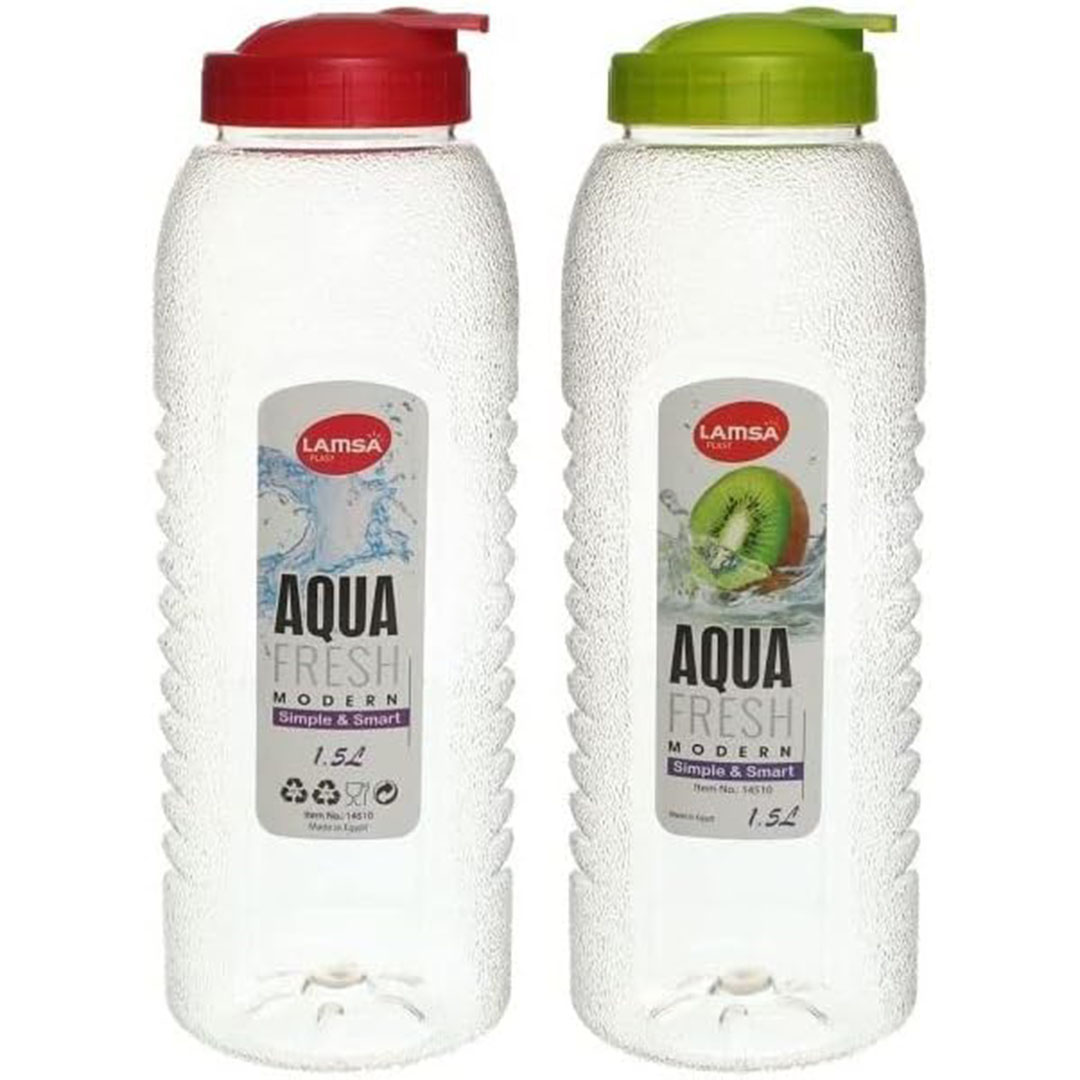 زجاجة مياه بلاستيك اكوا فريش من لمسة بلاست - قطعتين - 1.5 لتر