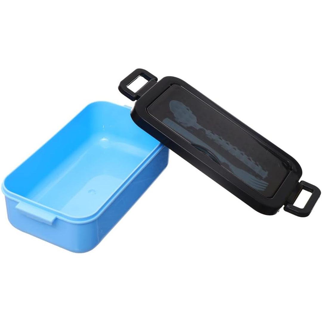 لانش بوكس بلاستيك محكم الاغلاق مع ملعقة وشوكة - بيبي بلو - 12*21*7 سم