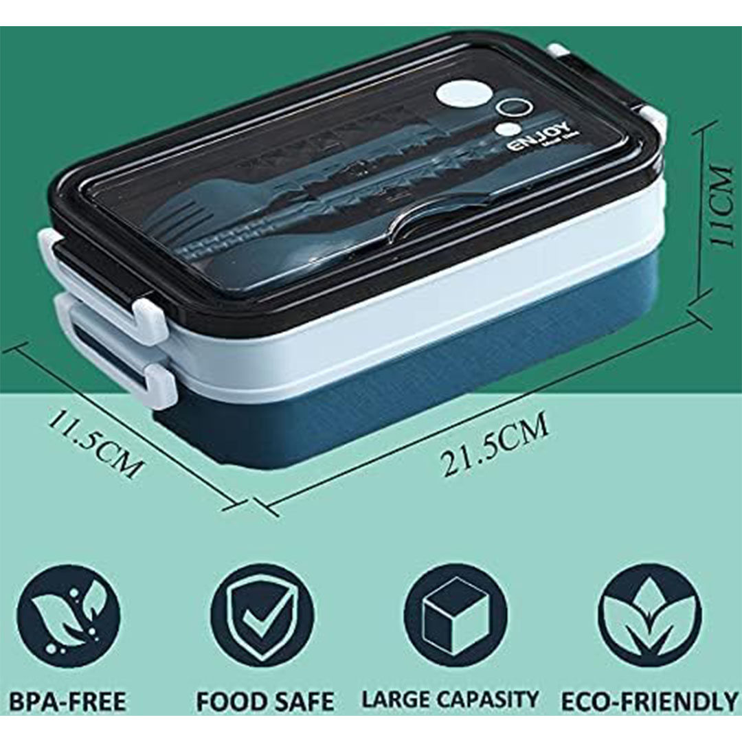 لانش بوكس مقاوم للتسرب مساحتين للتخزين ومجموعة ادوات المائدة - بينك - 21.5*11.5*11 سم