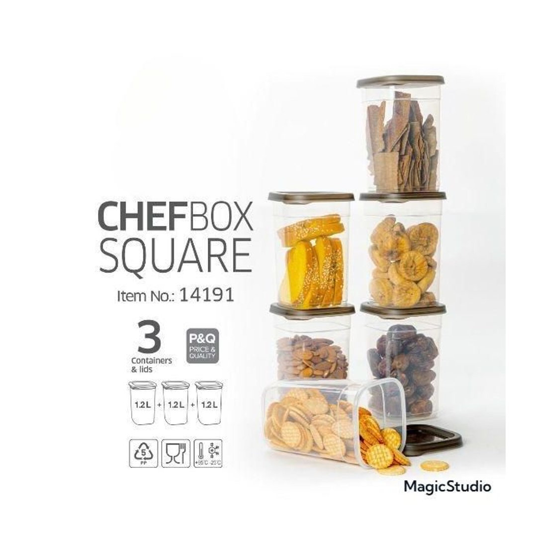 طقم علب تخزين الطعام شيف بوكس المربعة - 3 قطع - 1.2 لتر