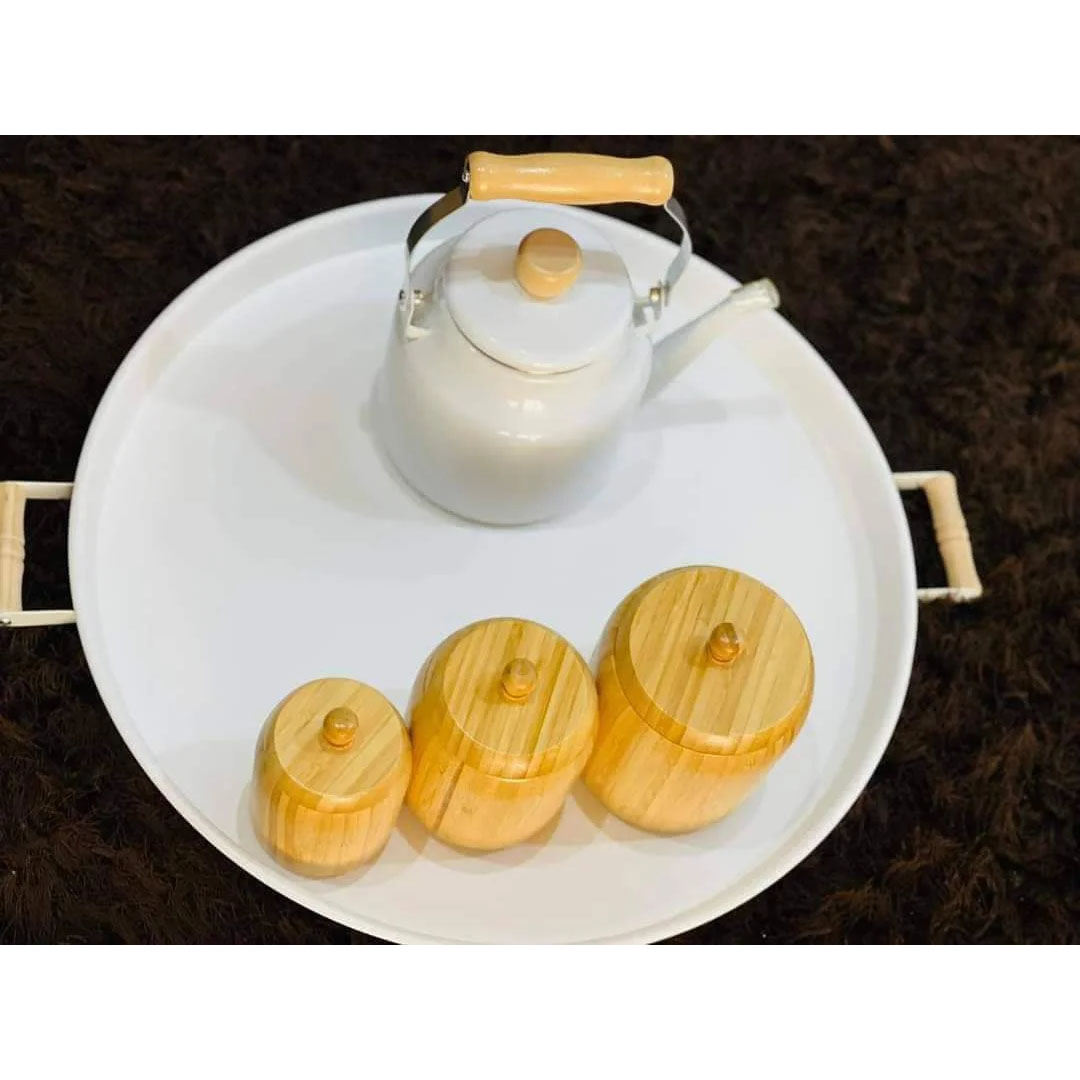 طقم برطمانات للمطبخ خشبي - 3 قطع